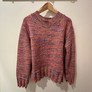 Free People Cotton Candy Pullover Azalea Jewel Combo Mockneck Knit NWT. Medium